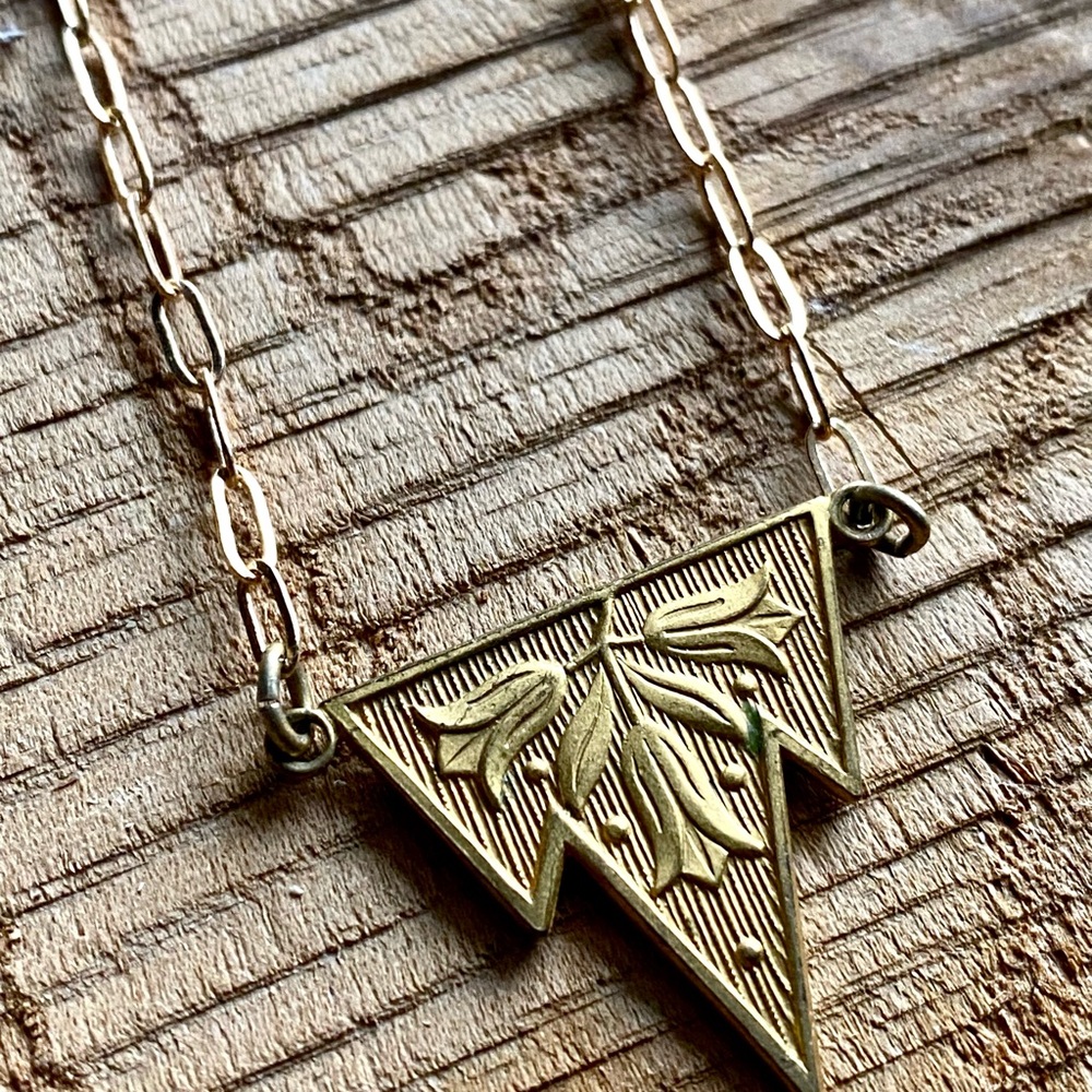 Gold Art Deco Triangle Pendant Necklace